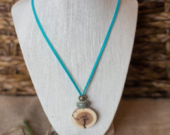 Lilac Root Essential Oil Diffuser Pendant Necklace, Blue Deerskin Lace Cord