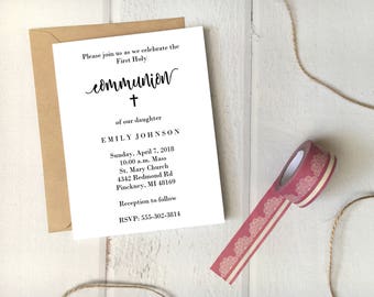 First Communion Invitation Printable 5x7 Card / Instant Download / Holy Communion Eucharist DIY