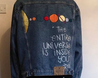 Button Bombed Denim Jacket with Solar System Detailing (Inspired by Dizzee Kipling from The Get Down)