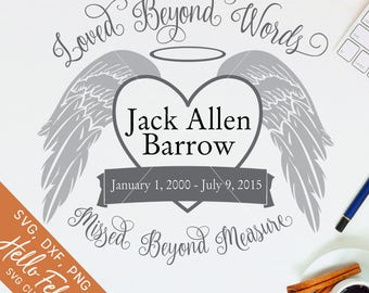 Memorial Svg, Loved Beyond Words Svg, Angel Wings Svg, Png, Dxf, Jpg, Svg files for Cricut, Svg files for Silhouette, Vector Art, Clip Art