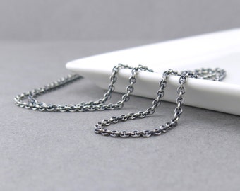 Sterling Silver Chain Necklace 2.4mm Cable Oxidized Heavy Weight Silver Necklace Chain Interchangeable for Add On Pendants and Charms