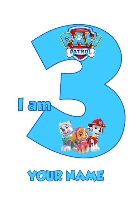 Paw Patrol Personalised Birthday Number Age Iron on Fabric