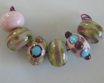 Handmade glass beads-lampwork beads-loose beads-set of six lampwork beads-SRA-glass blowing-glass art