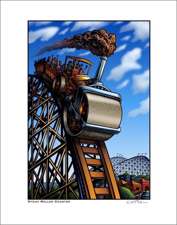 Steam Roller Coaster 11 x 14 Whimsical Roller