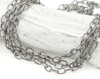 Dark Antique Silver Chain Silver Plated TierraCast Delicate Embossed Cable Chain Loose Unfinished Jewelry Chain Necklace Chain 20-1525-12