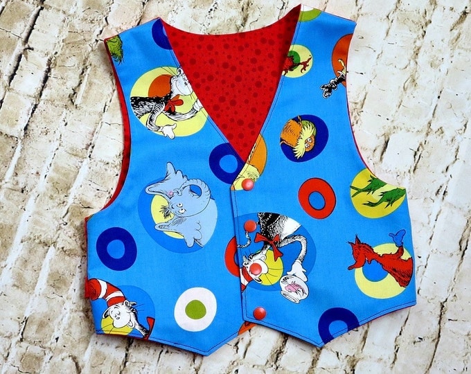 Toddler Boy Clothes - Baby Boy Clothes - Dr. Seuss Birthday - Boys Vest - Toddler Vest - Cat in the Hat - Gift - Blue - 12 mo...