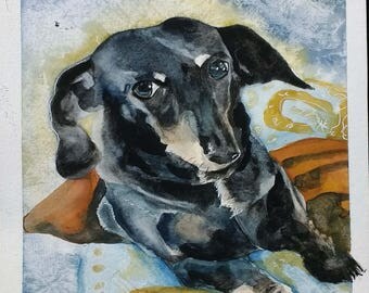 Photo to Art custom pet portrait dog art weiner dog original painting realistic watercolor painting housewarming sympathy birthday Christmas