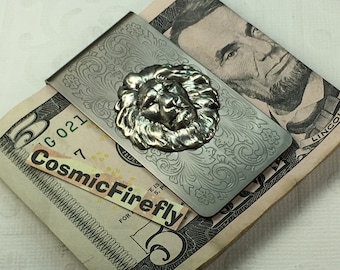 Antiqued Silver Lion Money Clip Steampunk Money Clip Gothic Victorian Classic Vintage Inspired Men's Money Clip Gifts For Men Him Men's Leo