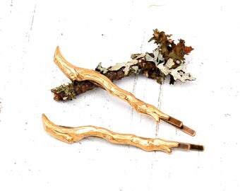 Twig Bobby Pins, Gold Branch Hair Pins, Gold Twig Jewelry, Bridal Hair Pins, Forest Fairy, Woodland Wedding, Silver Branch Twig Bobby Pins