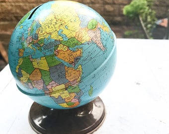 Vintage Metal World Globe Bank