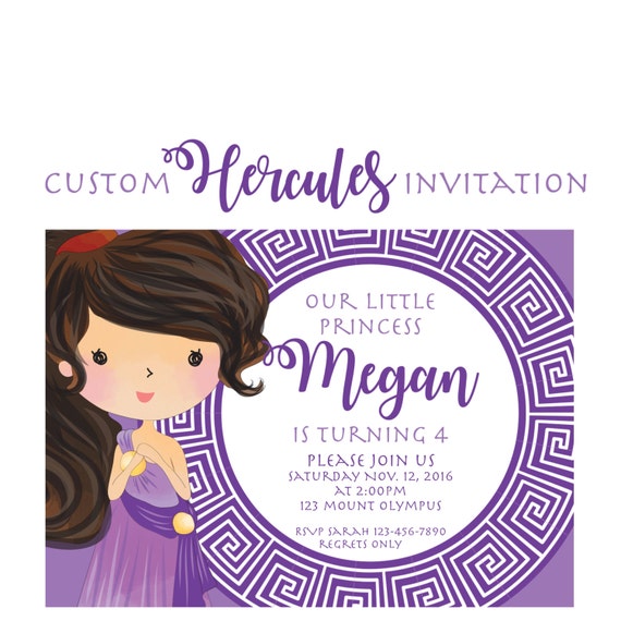 Hercules Party Invitation, Custom Meg from Hercules Invites, Disney Hercules Princess party