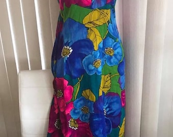 Vintage 60's Hawaiian Togs Barkcloth Tiki Resort Dress -- Size M -- Tiki Oasis!