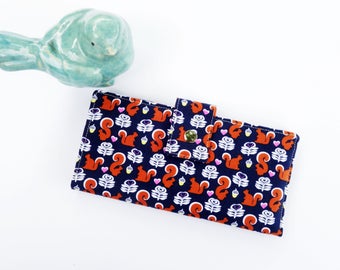 Wallet clutch, vegan wallet, squirrels, squirrel wallet, womens wallet, travel wallet, organic wallet, checkbook wallet, thin wallet