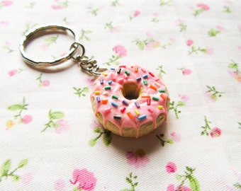 Pink Sprinkle Doughnut/Donut Keychain, Sweet Lolita, Kawaii Keychain, Cute Keychain, Food Keychain, Polymer Clay, Gift Idea