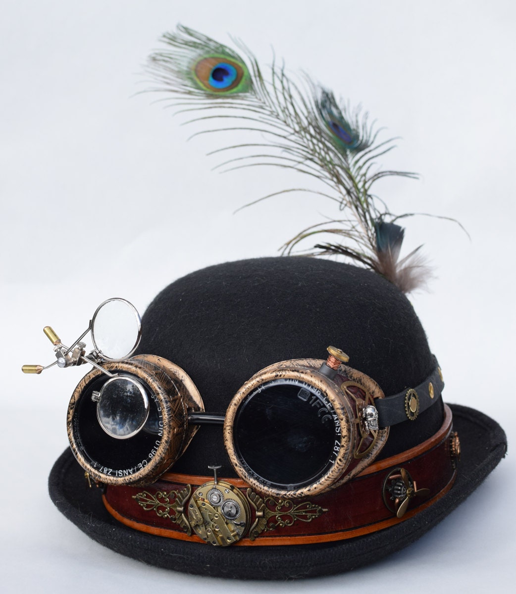 Bowler Hat with Hatband & Custom Goggles Unisex