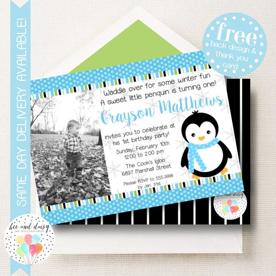 Penguin Invitation, Penguin Birthday Invitation, Penguin Party, Boy First Birthday, Boy Birthday, Penguin Invite Il_570xn