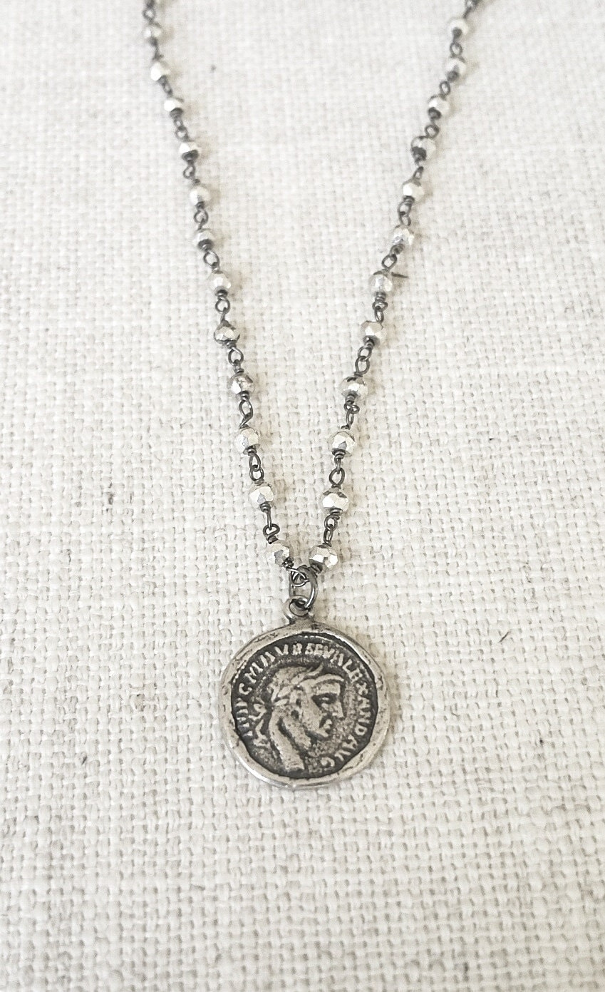 Coin Necklace, Silver Coin Necklace, Silver Coin Pendant Necklace, Coin ...