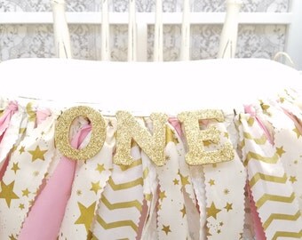 Twinkle Twinkle Little Star Birthday Banner - Girl's Birthday Party - Rag Banner - Photography Prop - First Birthday - Golden Birthday