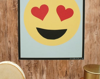 Heart Eyes Emoji handmade paper art- 8.5x11 art print Valentines Gift Birthday present Special Occasion holiday gift home decor wall art