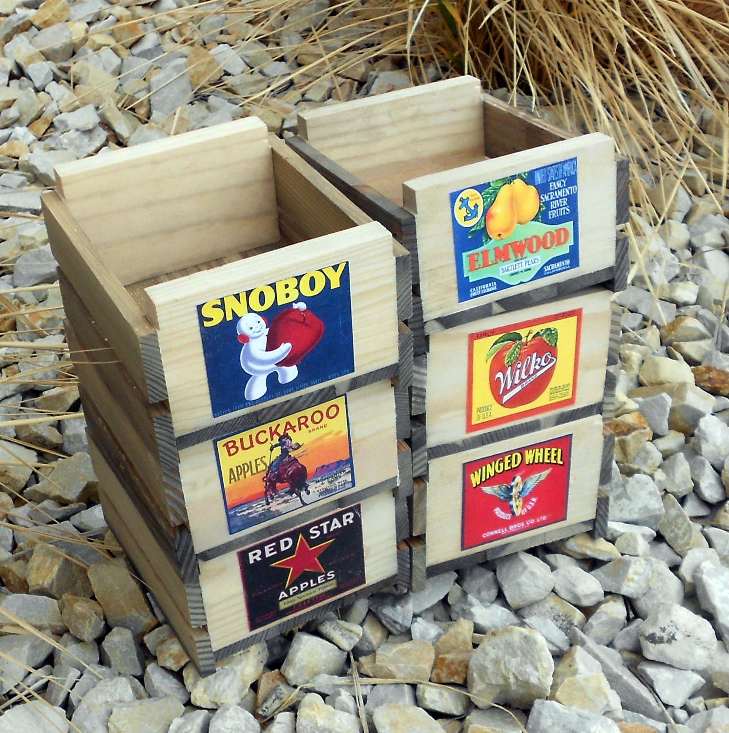 Set of Six Small Rustic Wooden Fruit Crates