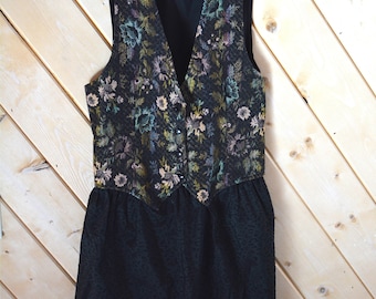 Floral Vest Dress/Size M/ Black Dress/ Upcycled Dress/ Recycled Dress/ Eco Clothing