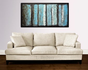 Large oil painting original textured contemporary palette knife abstract painting 24 x 48 artwork wall art modern abstract by L.Beiboer