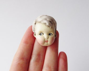 Antique Doll Pin Lilac Hair - Dottie's Doll Face Brooch Teddy