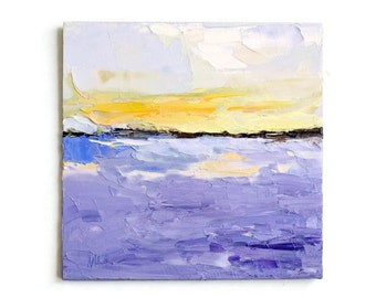 Oil Painting Sea Beach Seascape Ocean Wave Original Abstract Art Textured Impasto Palette Knife Mini Small 6x6" Canvas Panel Framed Option