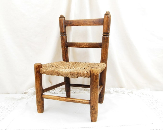 Antique French Small Wooden with Straw Seat Chair, Child Seat, Child's Furniture, Kids, Bedroom, Dolls, House, French Country Decor, Retro