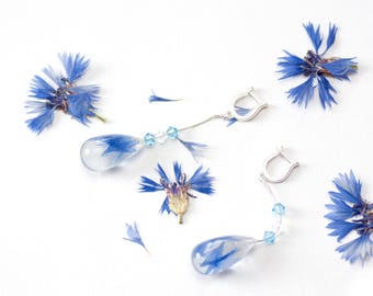Cornflower blue wedding jewelry - Cornflower bridal earrings - Cornflower blue bridesmaid earrings - Something blue wedding accessory