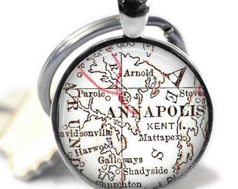 Annapolis Map Keychain, Maryland Map Keychains, Boyfriend Keychain, Dad Keychain, Gifts for Men, Military Gift, Mens keychain