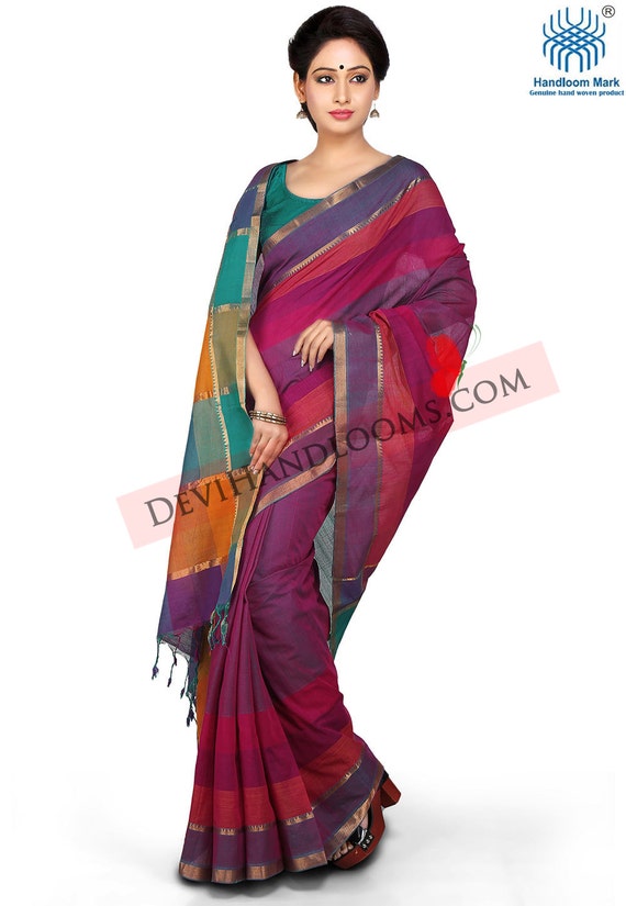 Items similar to Blue Color Cotton Saree on Etsy