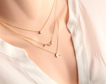 Big Dipper Necklace, Star Necklace, Crescent Moon Necklace, Cubic Zirconia Big Dipper, Zodiac Sign, Ursa Major Constellation, Asterism