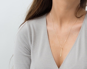 Everyday Necklace Minimal, 14K Gold Fill Bar, Sterling Silver, Rose Gold Layering Necklace / Vertical Bar / by Layered and Long LN120_30_V