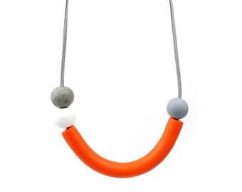 Orange statement necklace, orange necklace, Orange grey curve necklace, statement necklace, geometric necklace, wearable art, curve necklace