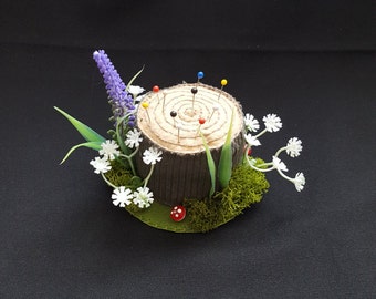 Fairy Tale Forest Handmade Tree Stump Pincushion