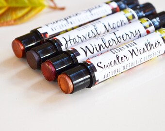 Vegan metallic lipstick, all natural lipstick, lip color, makeup, bath and beauty