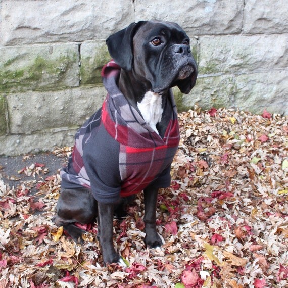 Dog Sweater for Large Breed Plaid Dog Hoodie in Warm Red