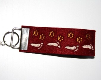 Key fob Burgundy brown beige embroidered "Companion"