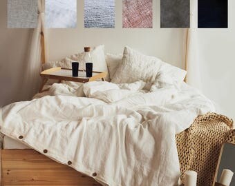 Linen DUVET COVER or SET includes two pillow cases. Vintage Style in Full Double Twin King Queen. 100% Pure Linen Stone Washed by Len.Ok