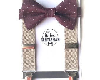 boys burgundy wine bow tie and suspenders set , baby boy suspenders, suspenders, ring bearer outfit, page boy, braces, boys wedding bow tie