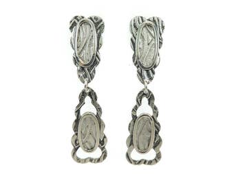 Vintage Modernist Dangle Earrings, Silver Tone, Clip Ons