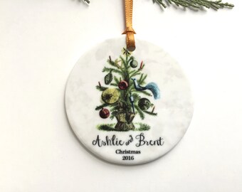 Our First Christmas Married Ornament - Couples 1st Christmas - Personalized Ceramic Tree Ornament - Unique Bridal Shower, Wedding Gift