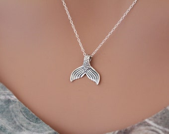 Sterling Silver Mermaid Tail Pendant Necklace, Mermaid Necklace, Mermaid Tail Necklace, Silver Mermaid Tail Charm Necklace
