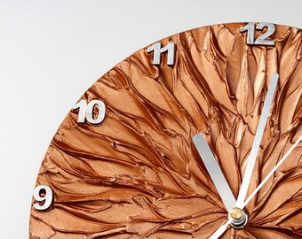 COPPER WALL CLOCK, copper and silver original painting clock office decor unique wall clock with numbers sun clock man cave