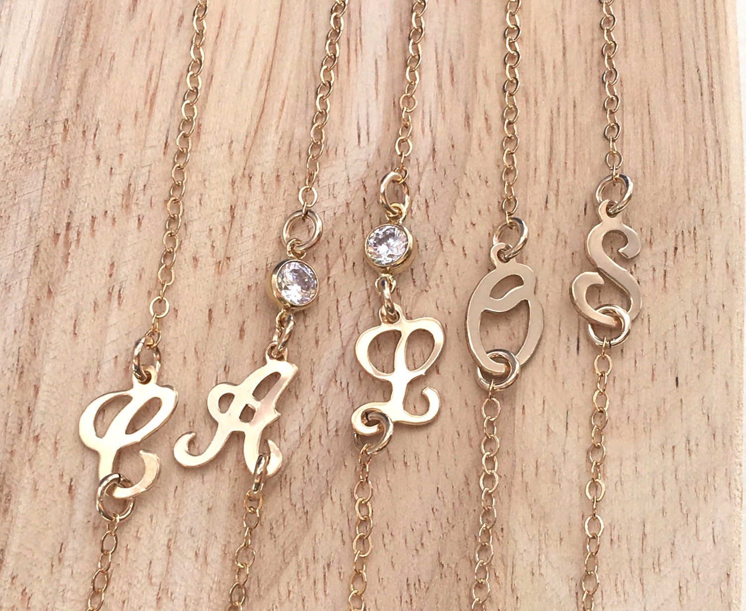 Initial necklace, Dainty Necklace Gold filled Script letter CZ diamond dainty initial charm celebrity style initial necklace, gift for her