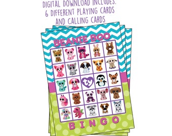 Beanie Boo Bingo - Digital Download - Playing Cards and Calling Cards, Birthday Party, Games