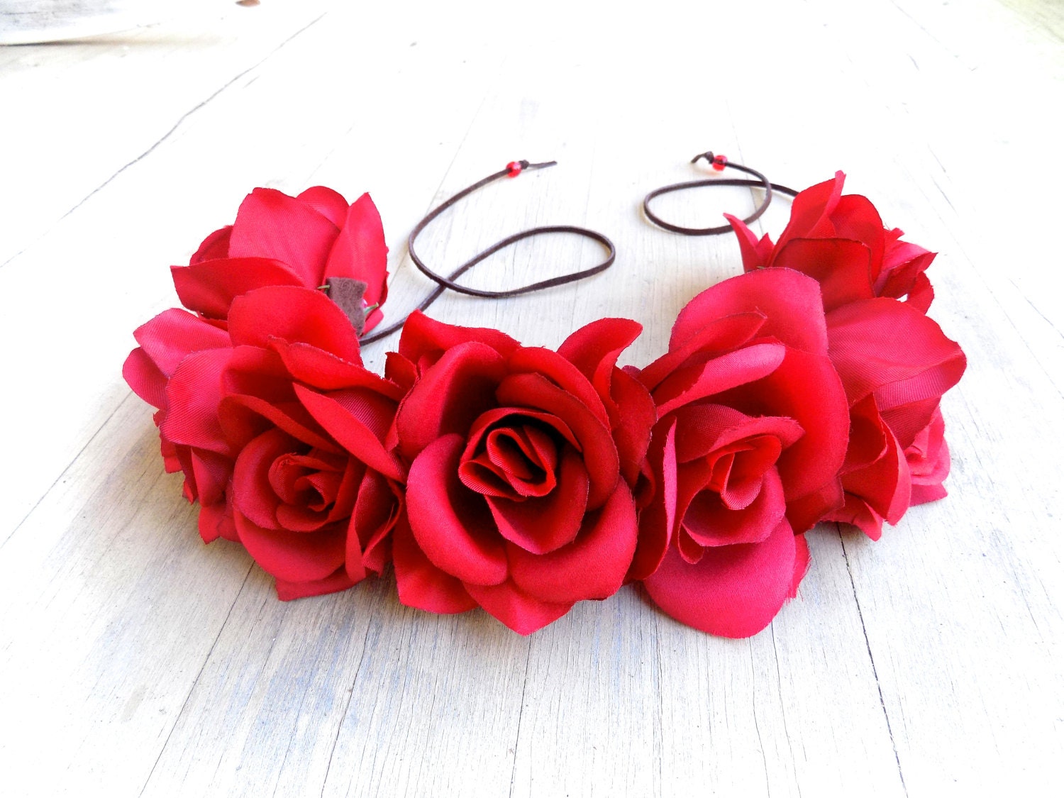 The Bertha flower crown, gorgeous red rose headband OR hat band!