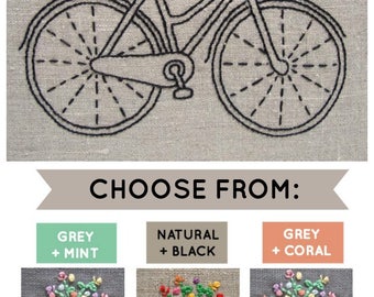 Bicycle embroidery kit, DIY embroidery hoop art, modern hand embroidery patterns, bike embroidery pattern, modern embroidery kits
