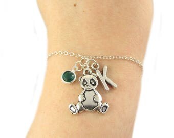 Panda Bracelet- choose a birthstone and initial, Panda Jewelry, Panda Gift, Personalized Panda, Panda Charm Bracelet, Panda Bear Bracelet
